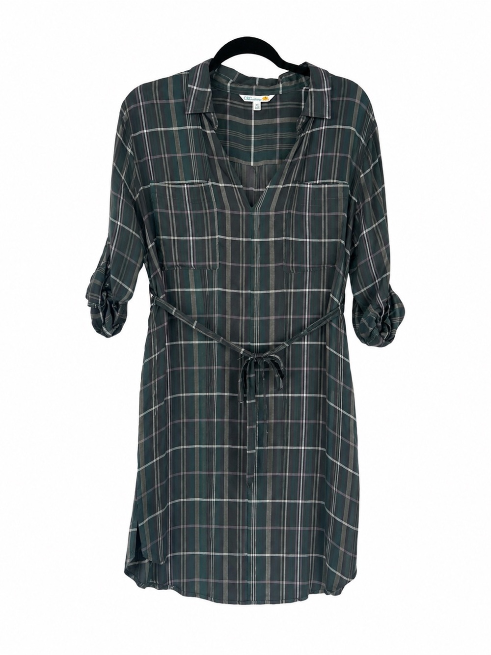 C&C California Plaid Shirt Dress Tunic XL Rayon Boho